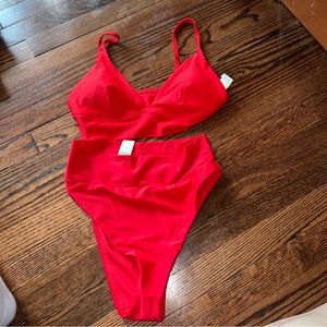 NWT red bikini high waisted bottoms